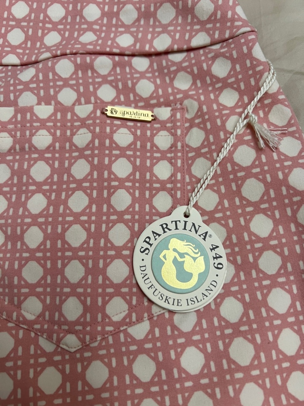 Spartina 449 Womens Pink White Geometric Cane Print Pull On Pants Size L NWT - Picture 2 of 4
